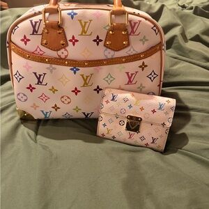 Louis Vuitton Multicolor Takashi Murakami Trouville and Wallet w gold accents